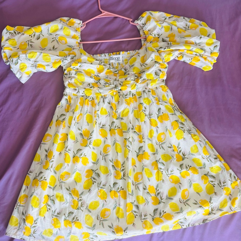 💛🍋Trixxi Yellow and White Lemon Print Mini Dress